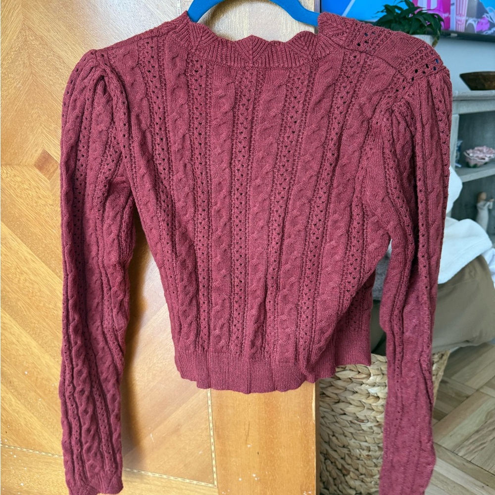 Lost + Wander Burgundy Cable Knit Sweater - Picture 4 of 5